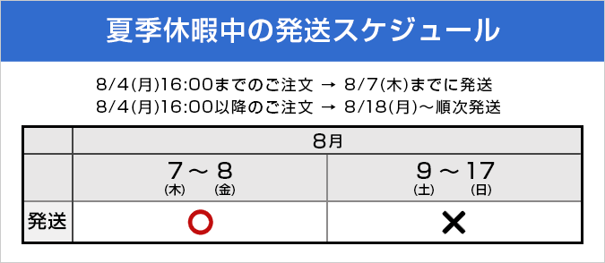 夏季休業中の発送スケジュール