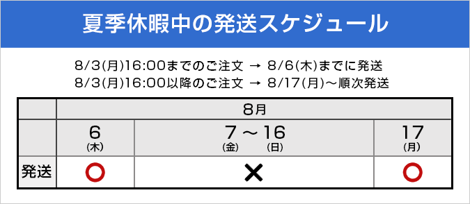 夏季休業中の発送スケジュール